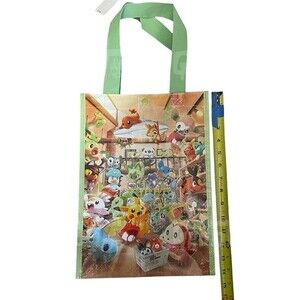 Pokemon Center Small Green Tote Bag Reuseable Charmander Squirtle Pikachu